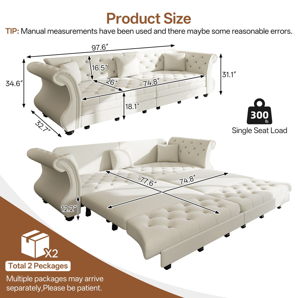 Oversized Chesterfield Pull Out Sofa Bed with Flower Tufting