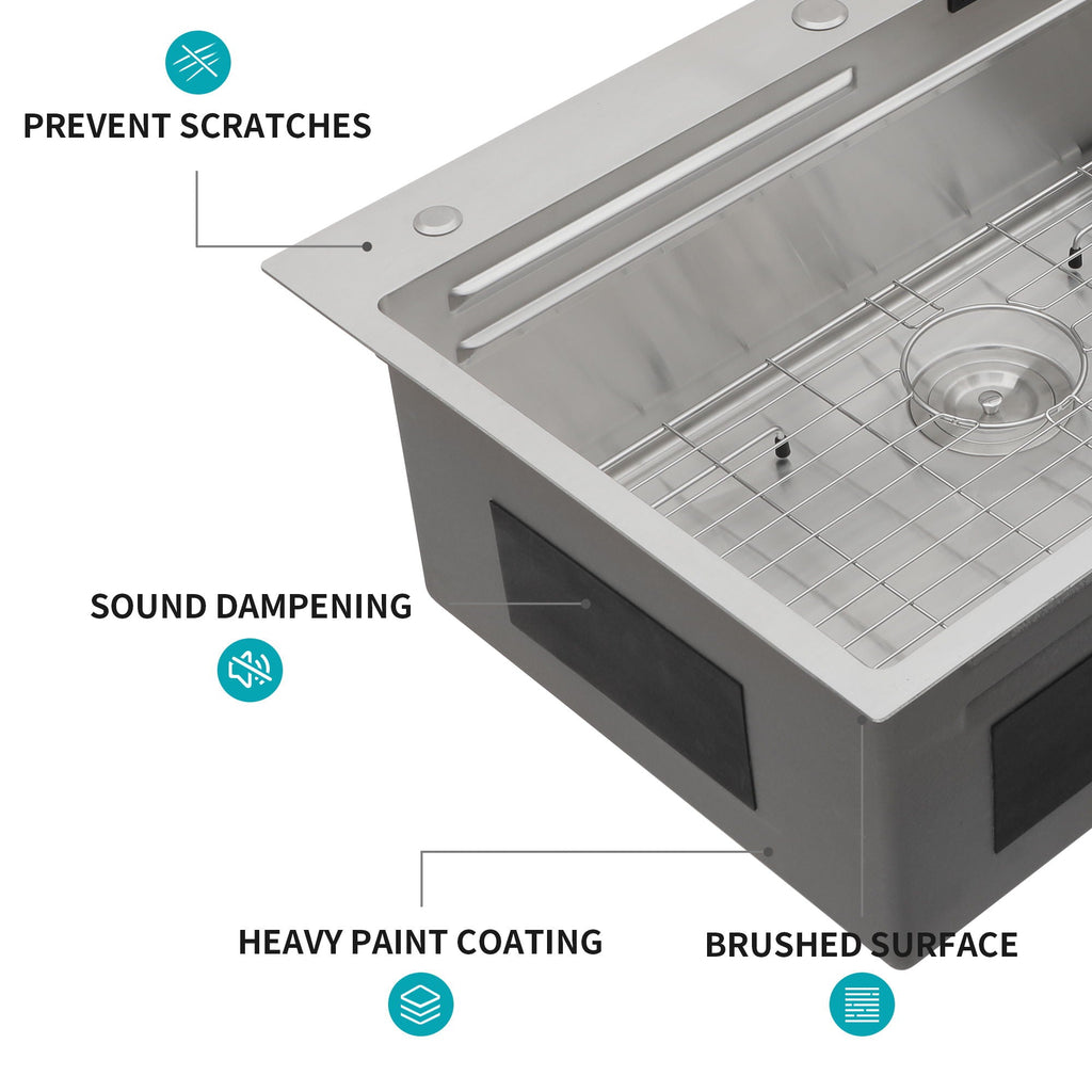 Waterfall Kitchen Sink With Pull Out Faucet & Cup Washer
