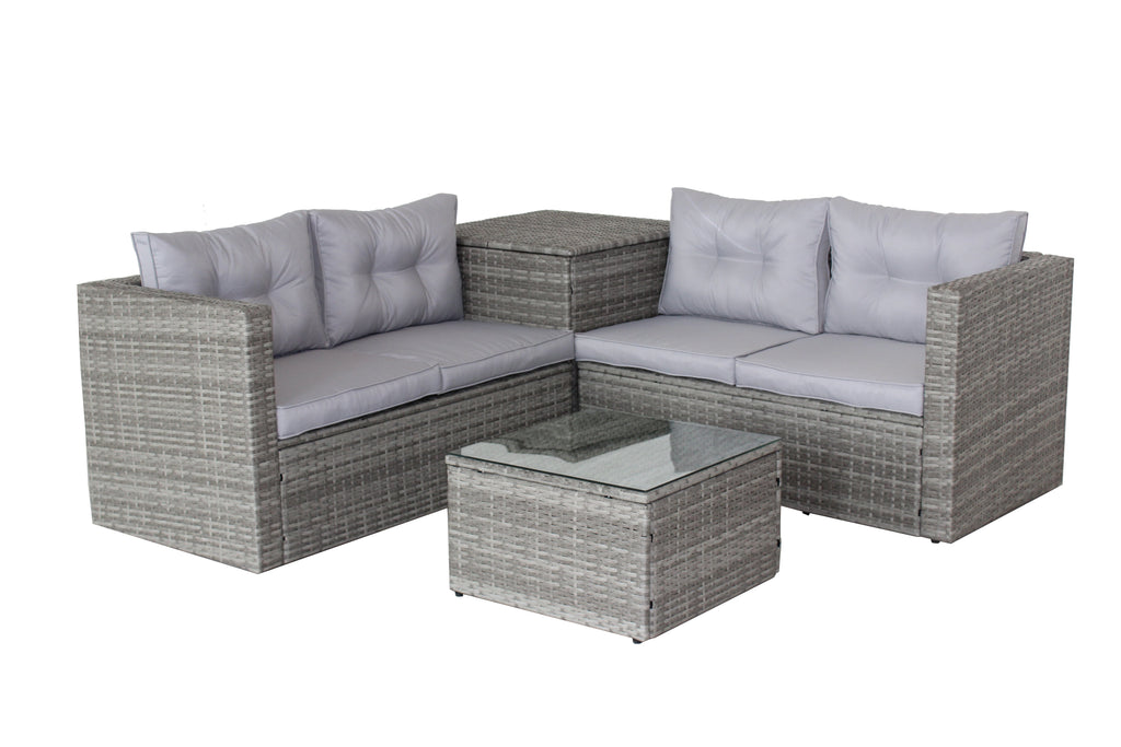 4 Piece Patio Sectional Wicker Rattan Sofa Set with Storage Box Grey