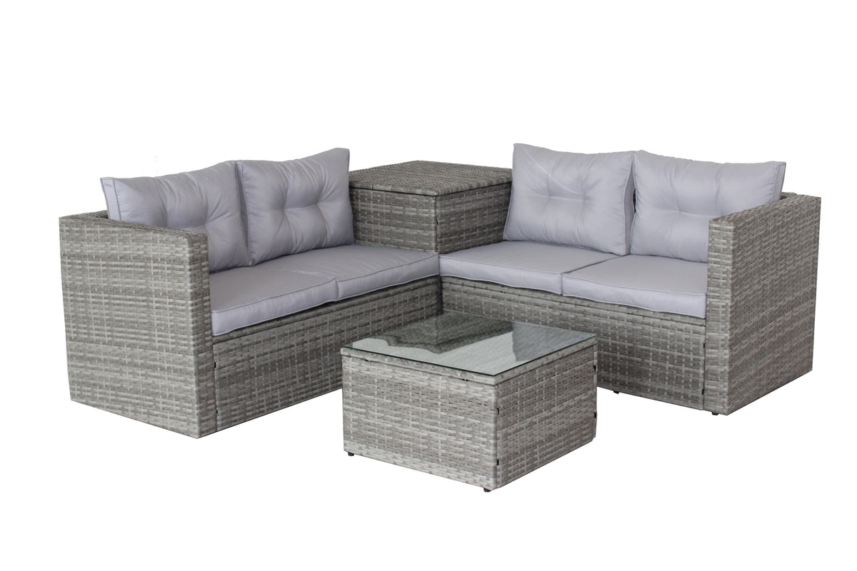 4 Piece Patio Sectional Wicker Rattan Sofa Set with Storage Box Grey