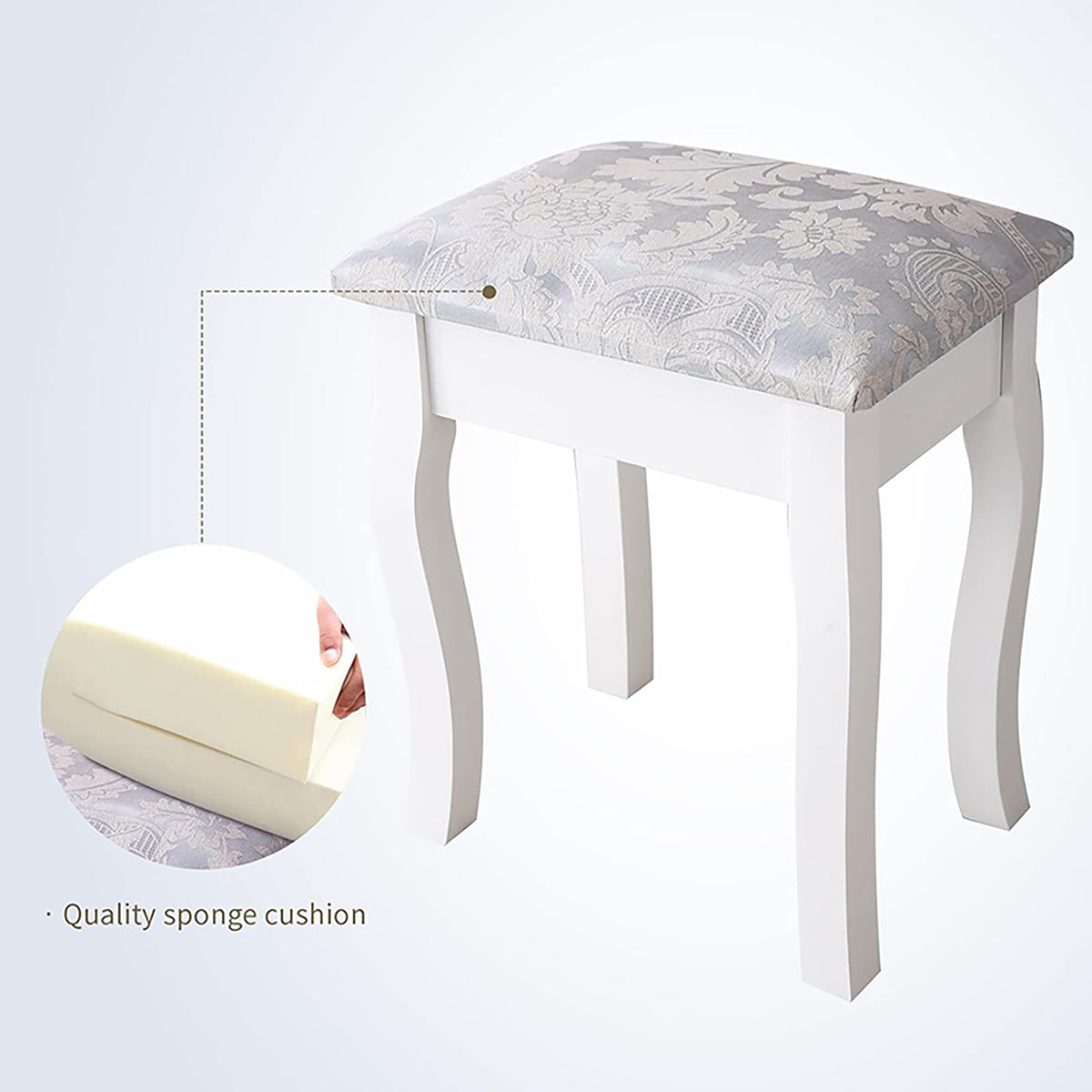 Vanity Table Set with 4 Drawer, Makeup Dressing Table w/Cushioned Stool