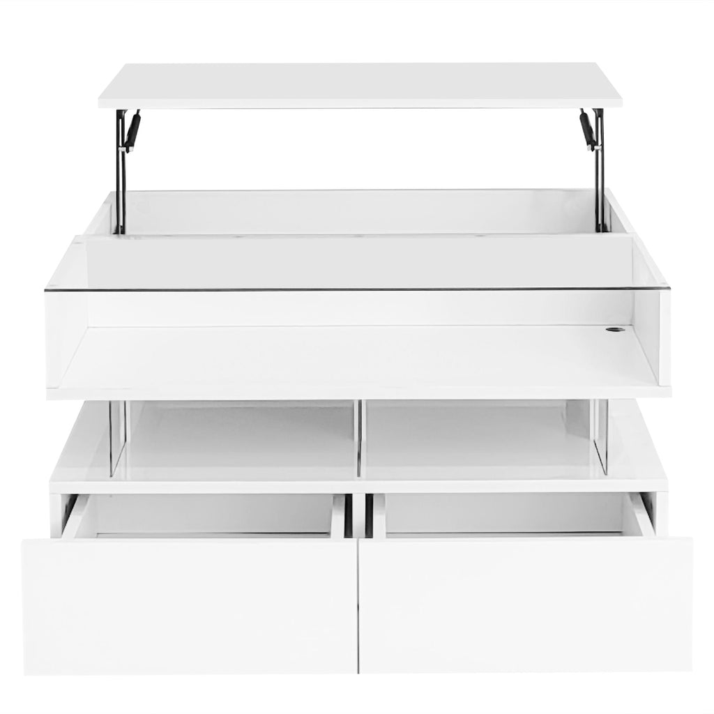 Lift Top Coffee Table With 2 Drawers, Hidden Space And LED Lights