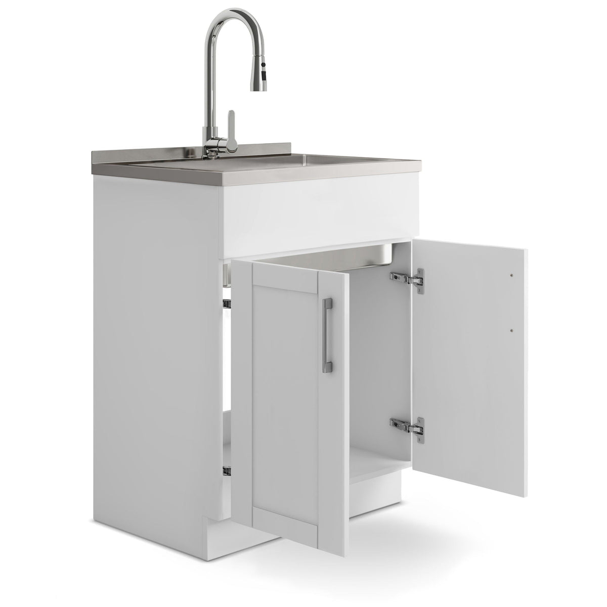 Wide, Laundry Cabinet With Faucet And Stainless Steel Sink