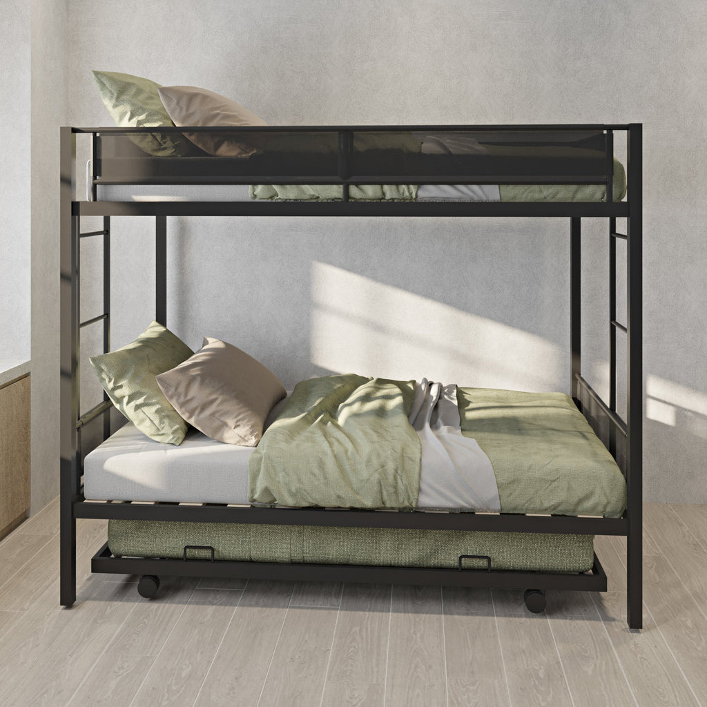 Metal double bed with casters/sturdy frame/no noise/comfortable guardrail/