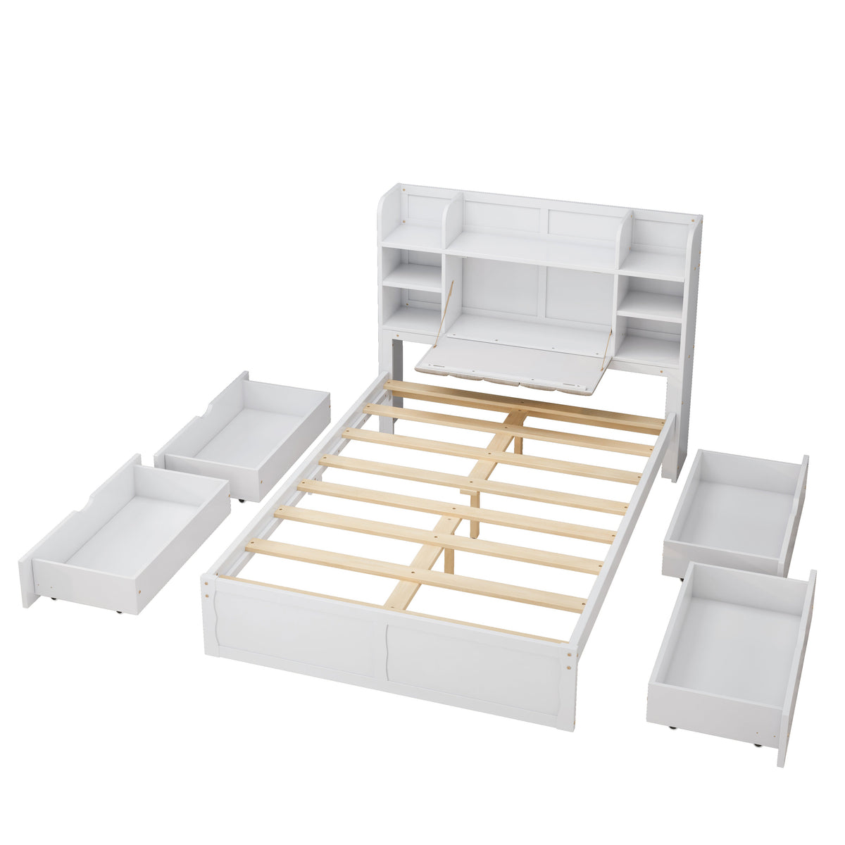 Multi-functional Full Size Bed Frame with 4 Under-bed Portable Storage Drawers