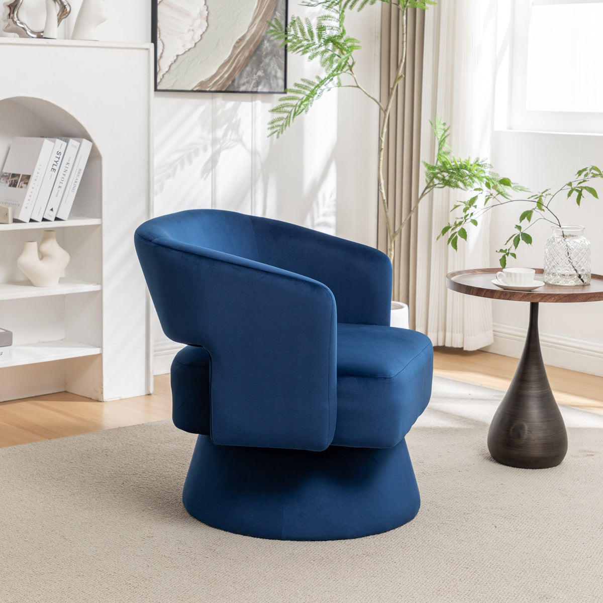 Swivel Barrel Chair, Velvet Accent Armchair 360 Degree Swivel