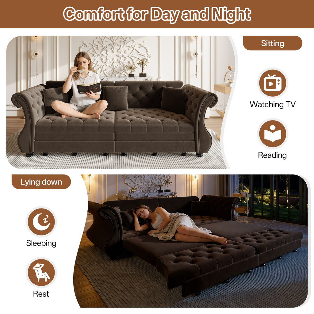 Oversized Chesterfield Pull Out Sofa Bed with Flower Tufting