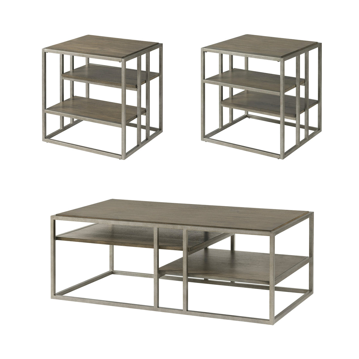 3-Piece Metal Frame Wood Coffee Table and 2 End Tables Set