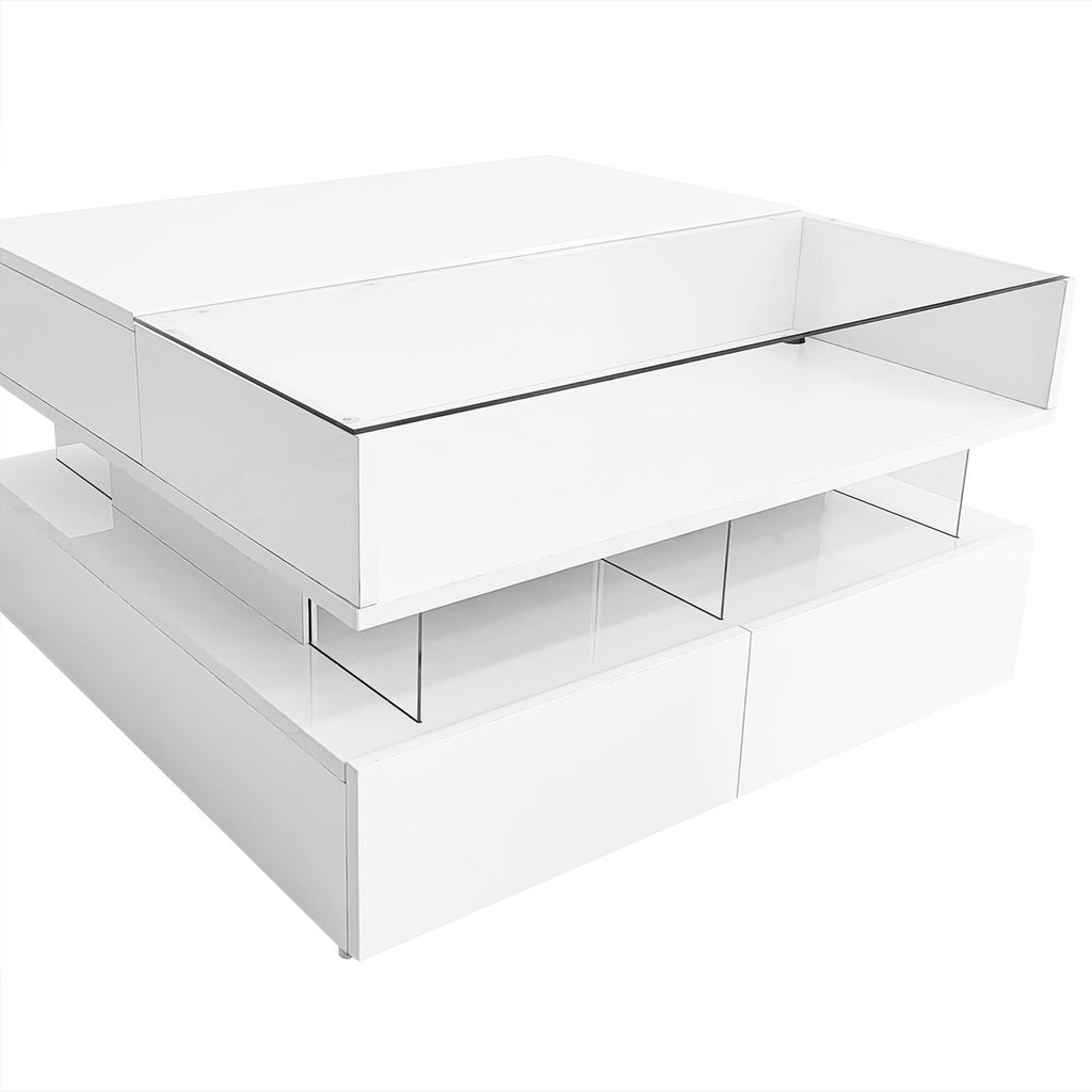 Lift Top Coffee Table With 2 Drawers, Hidden Space And LED Lights