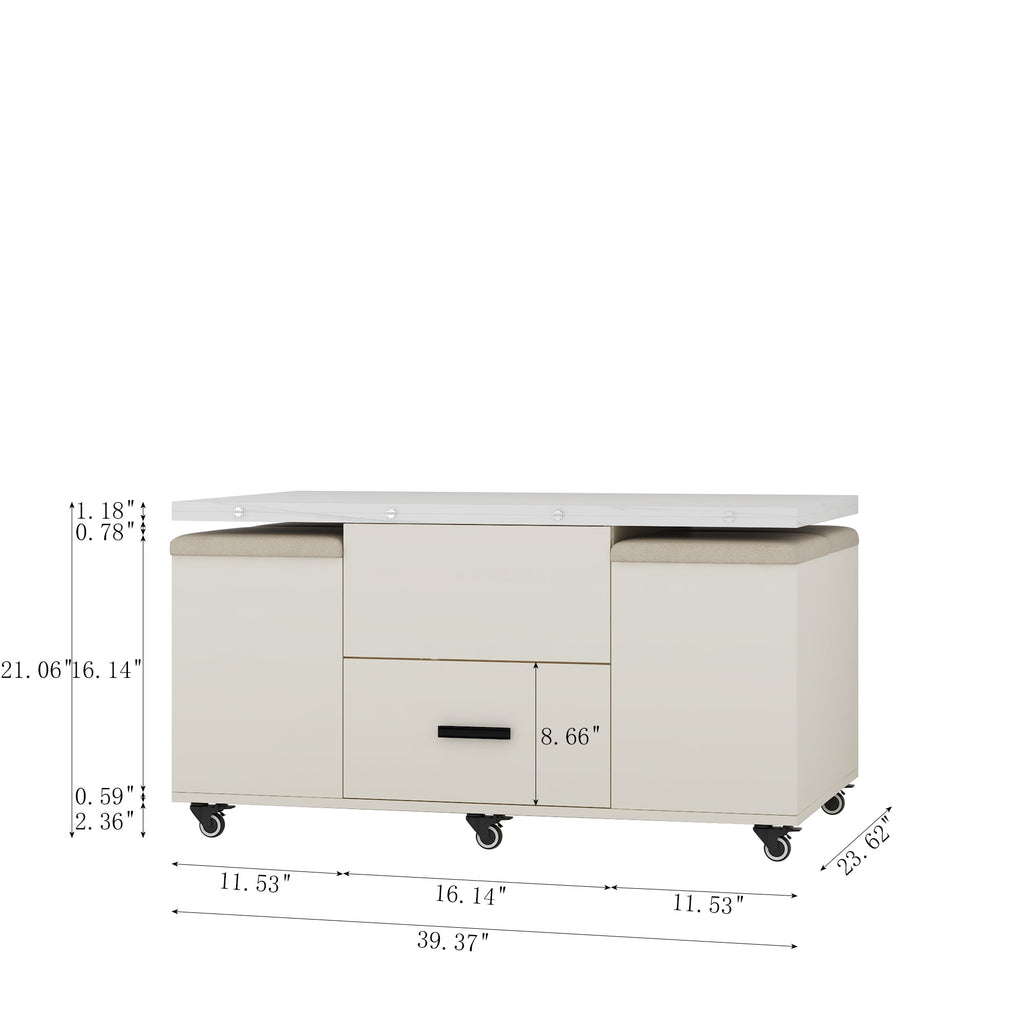 Modern lift coffee table, living room with 4 chairs, expandable, 1 hidden storage space