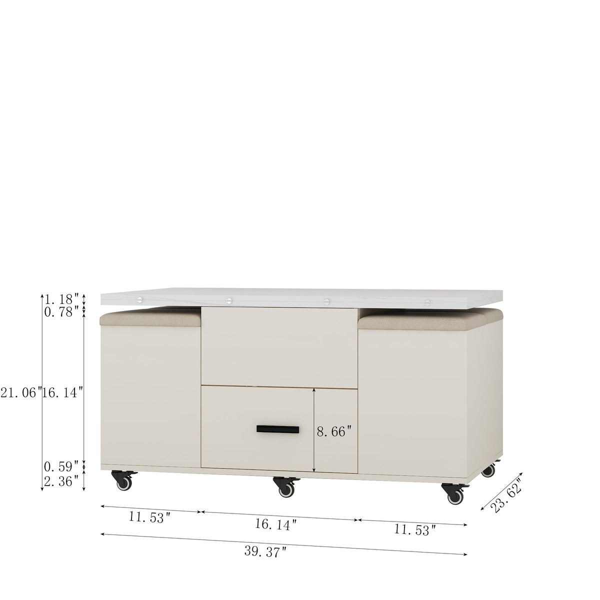 Modern lift coffee table, living room with 4 chairs, expandable, 1 hidden storage space
