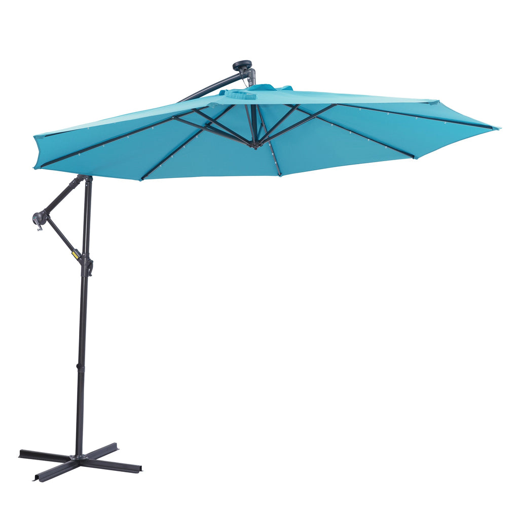 10 FT Solar LED Patio Outdoor Umbrella Hanging Cantilever Umbrella Offset Umbrella