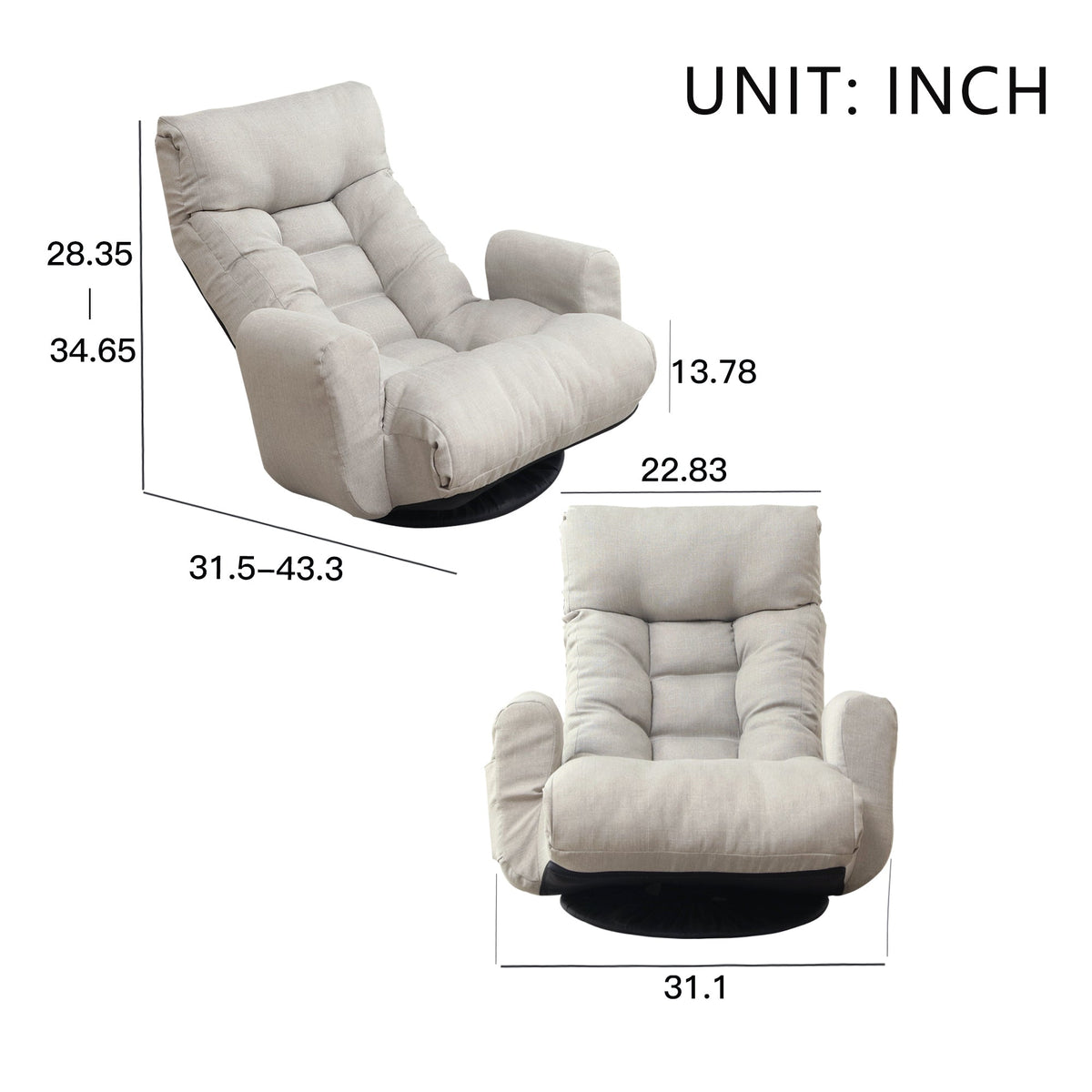 Adjustable head and waist lounge chair, 360 degree rotatable sofa chair