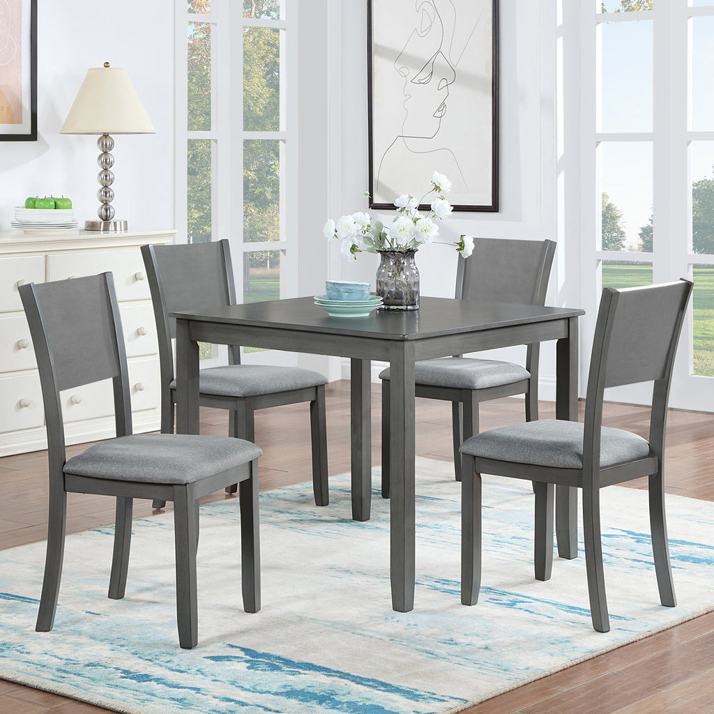 5 Piece Modern Dining Set, Square Wooden Dining Table with 4 Upholstered Chairs