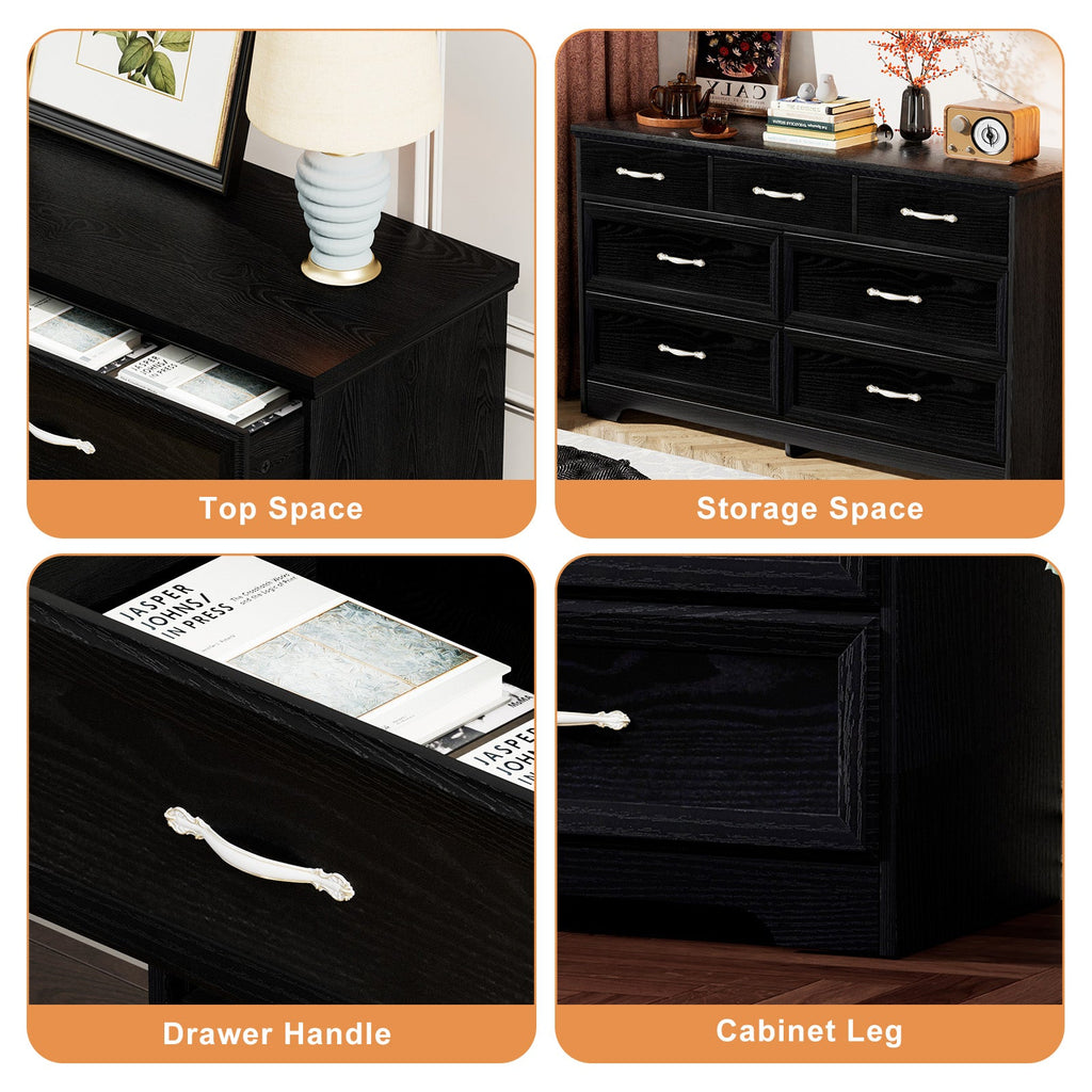 Modern 3 Drawer Bedroom Chest of Drawers with 7 Drawers Dresser, Clothes Organizer