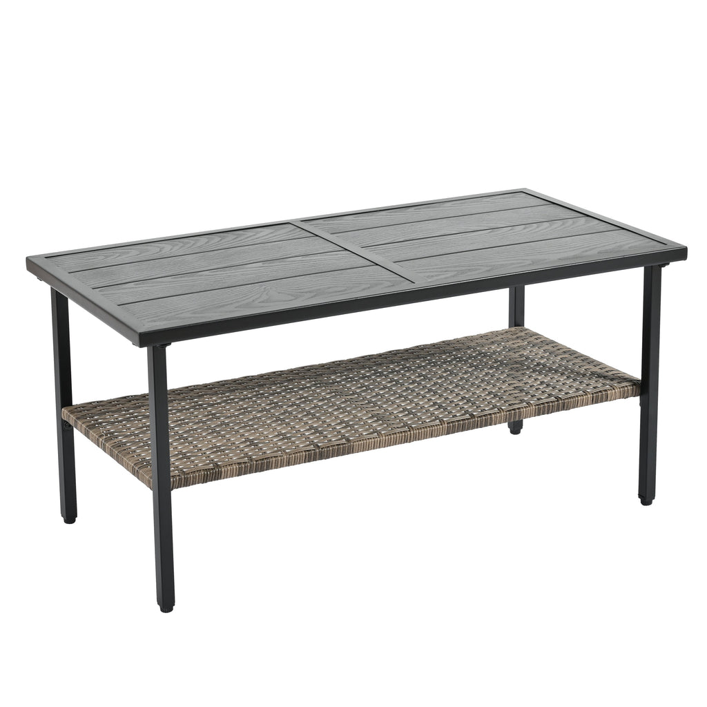 Patio Furniture, Four Set Wicker Furniture With Black Metal Table