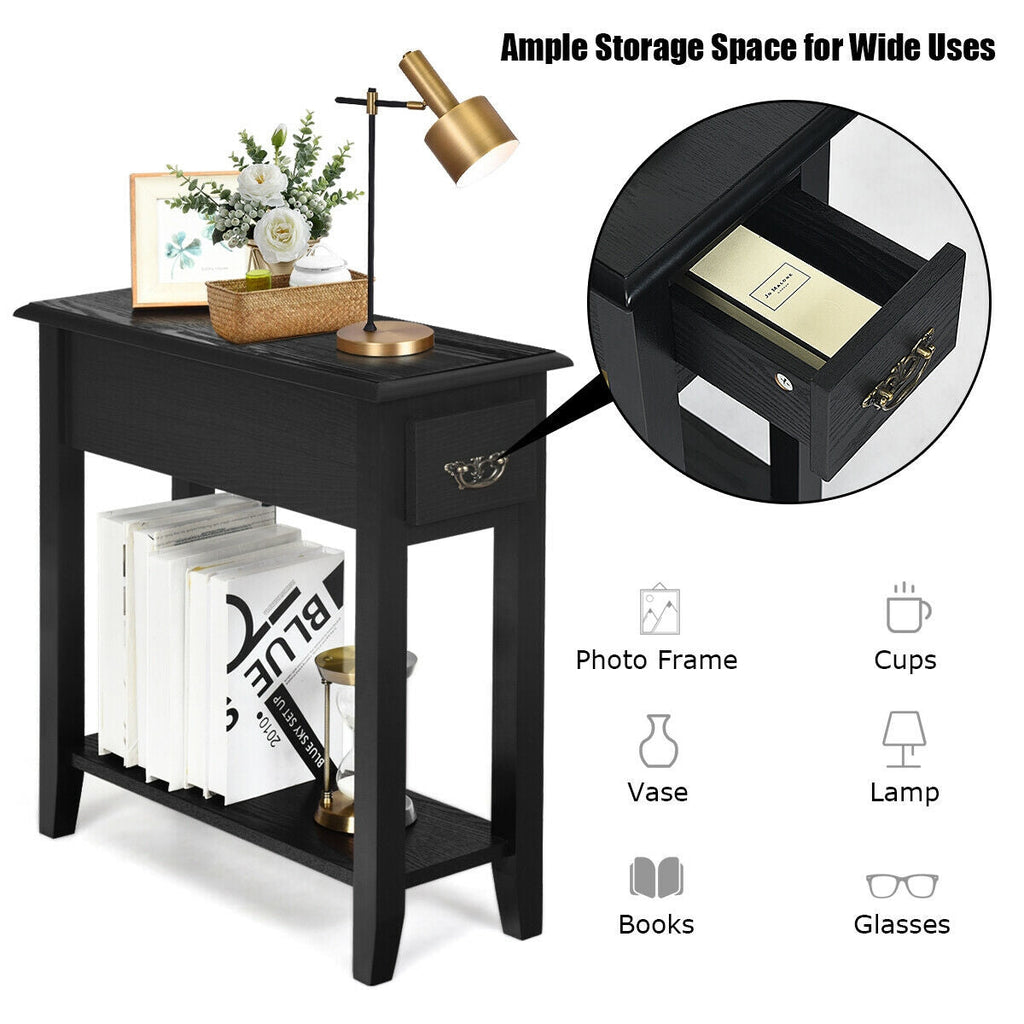 End Table Bedside Sofa End Table Narrow Nightstand with Wooden Legs