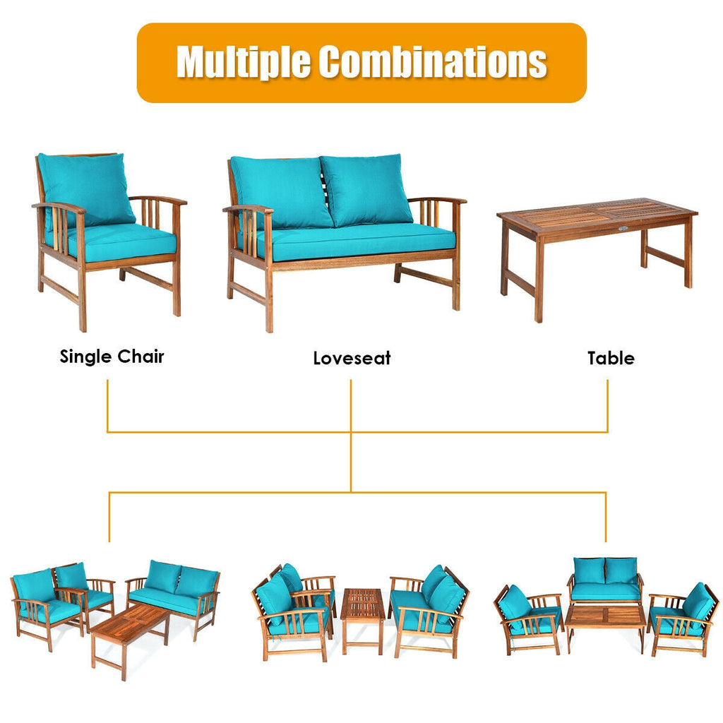 4 Pcs Wooden Patio Set Table Sofa Chair
