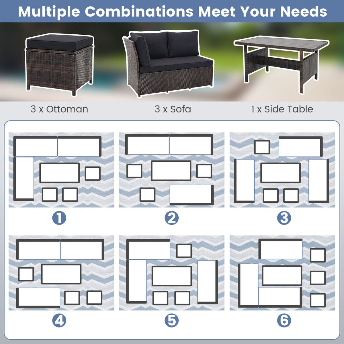 7-Piece Wicker Patio Furniture Set with Cushions
