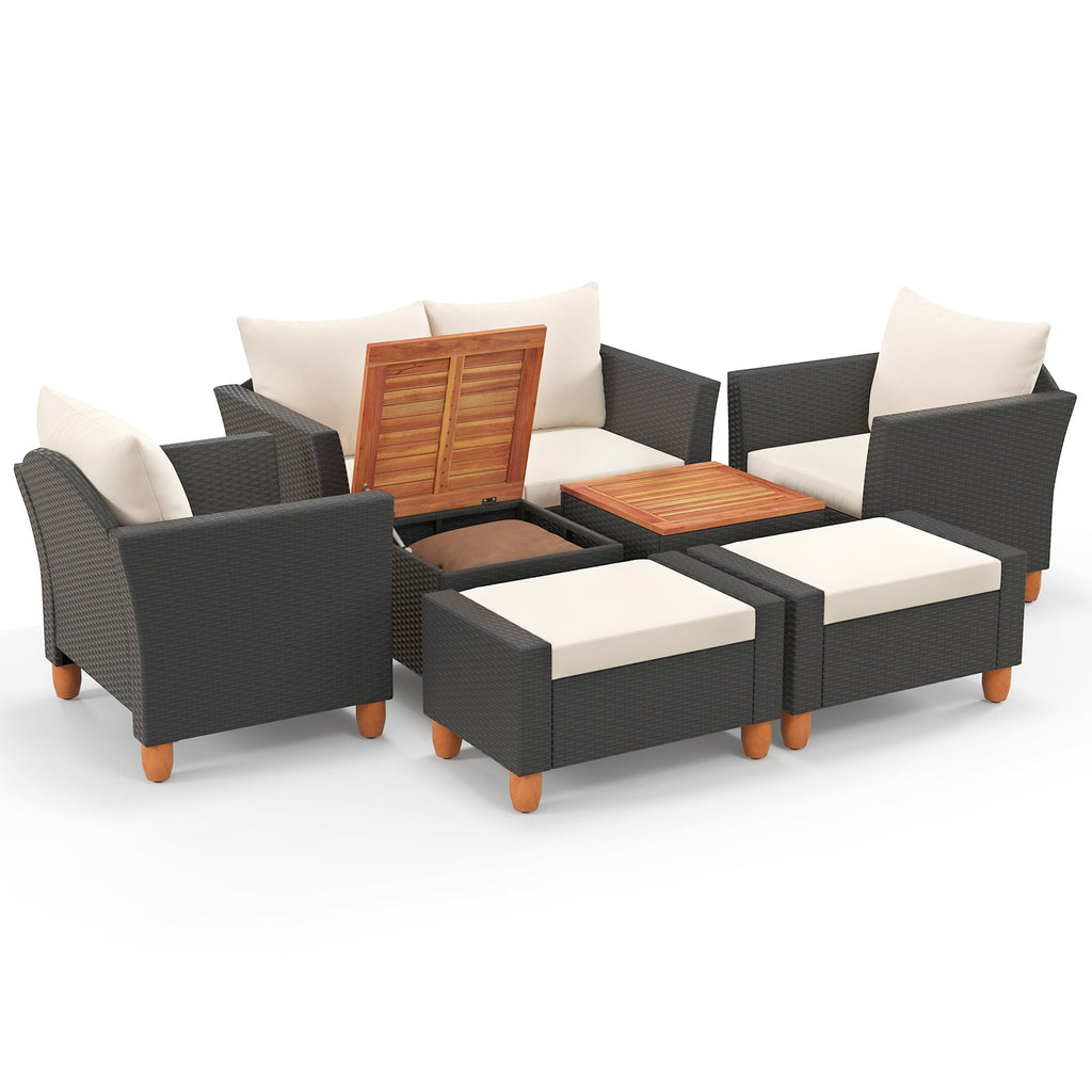 7 Pieces Patio Rattan Sectional Sofa Set with Armchairs and Table-white