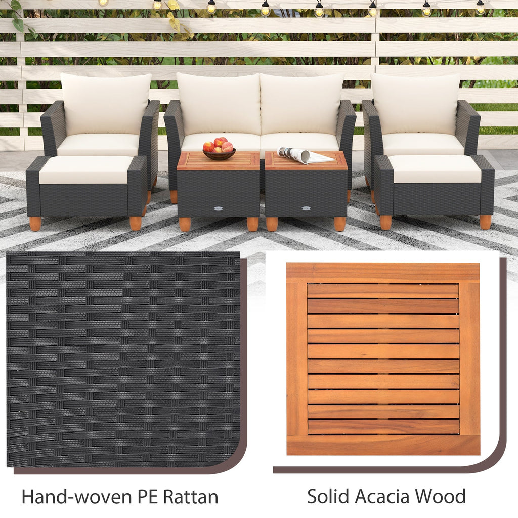 7 Pieces Patio Rattan Sectional Sofa Set with Armchairs and Table-white