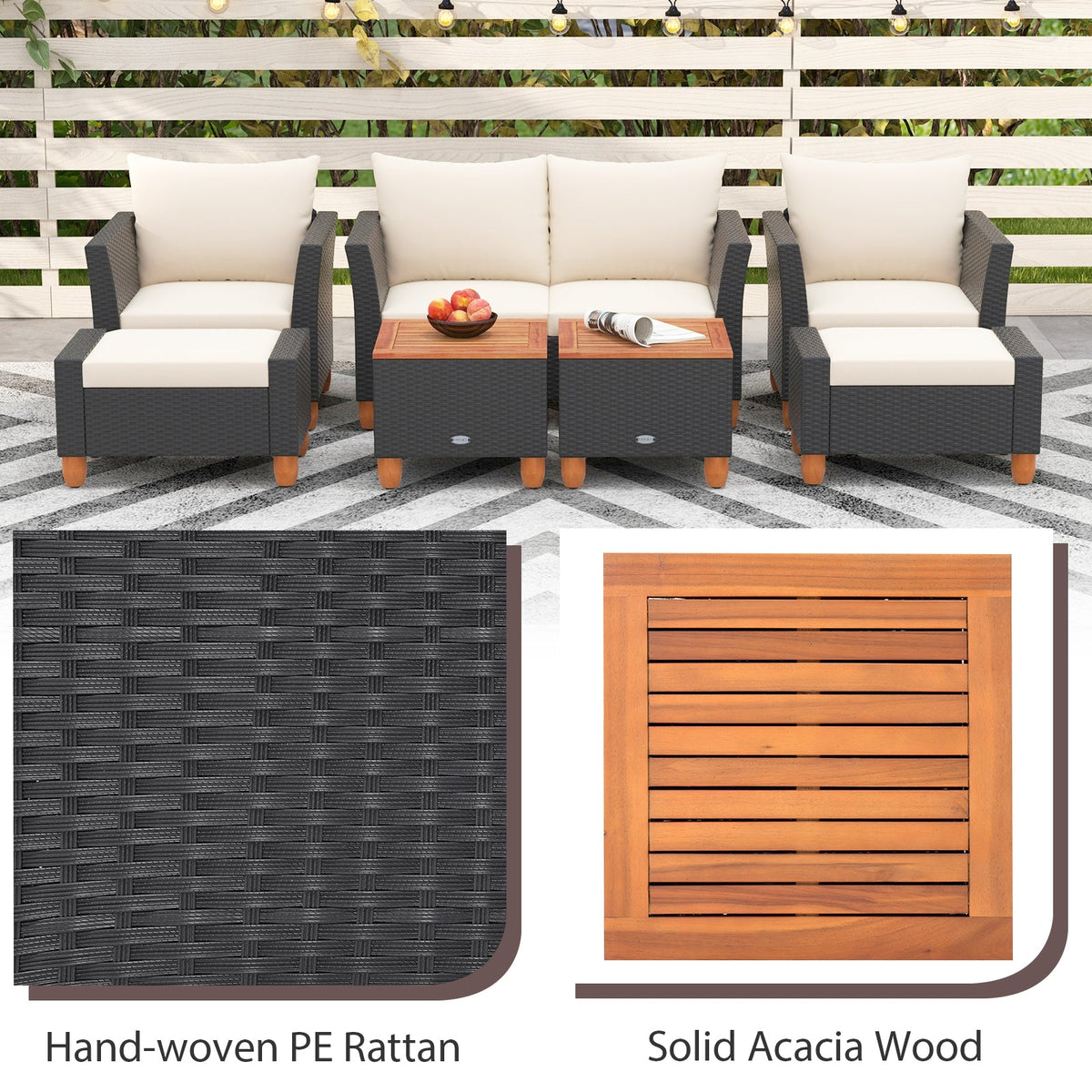7 Pieces Patio Rattan Sectional Sofa Set with Armchairs and Table-white