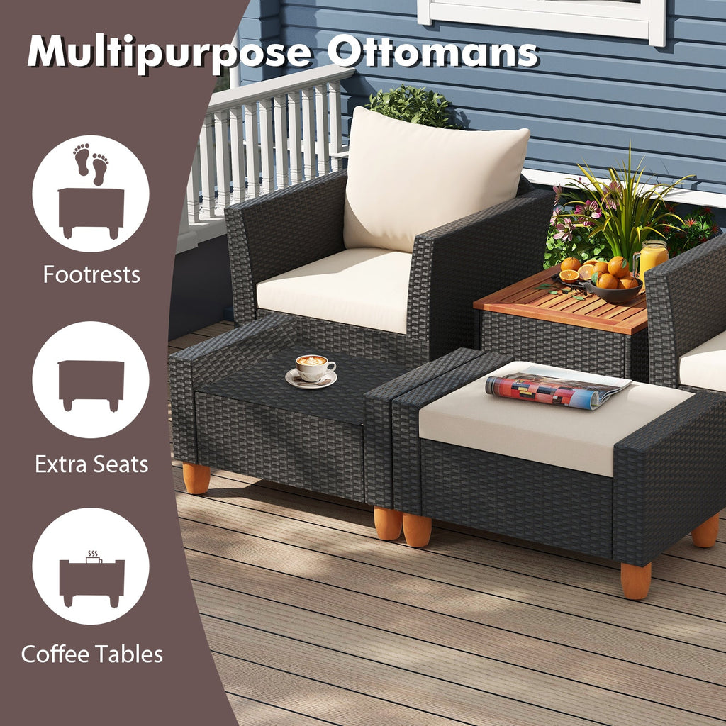 7 Pieces Patio Rattan Sectional Sofa Set with Armchairs and Table-white