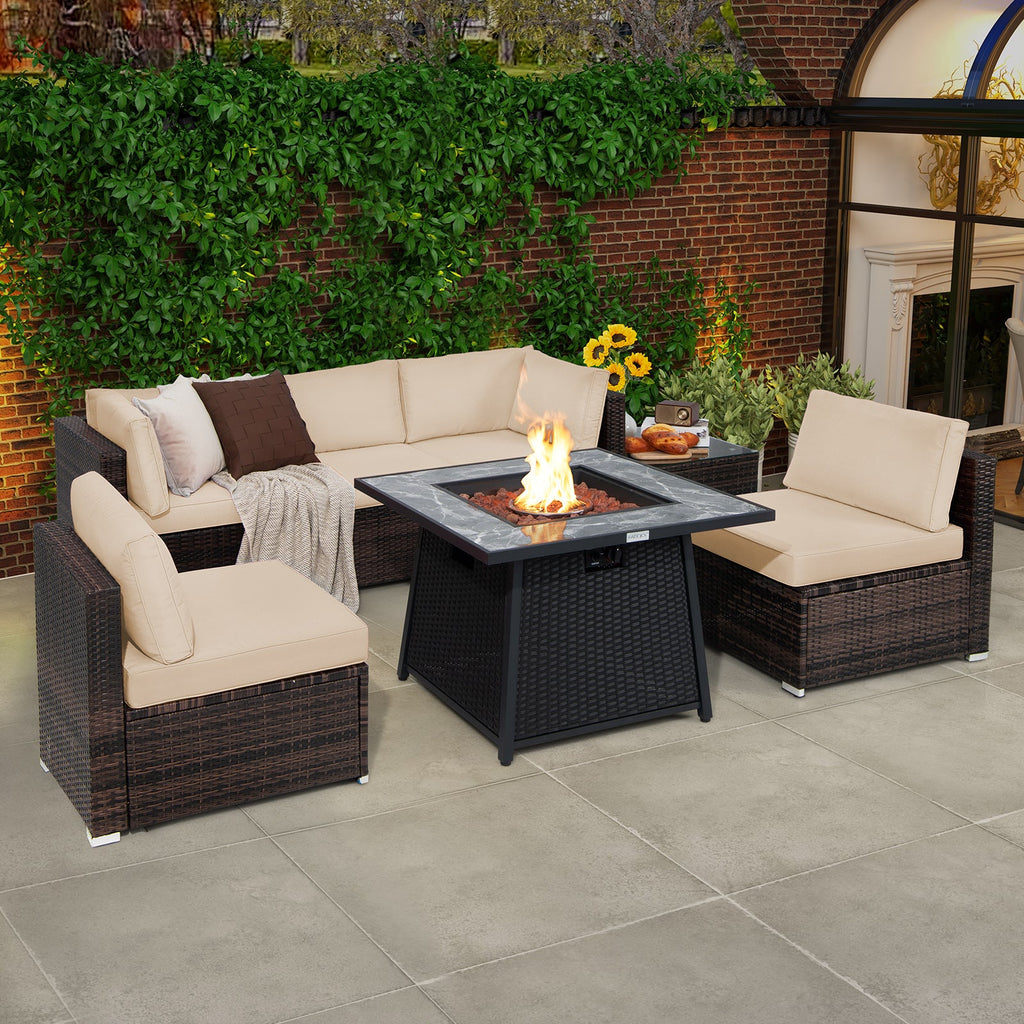 7 Pieces Patio with 35" 50000 BTU Propane Fire Pit Table