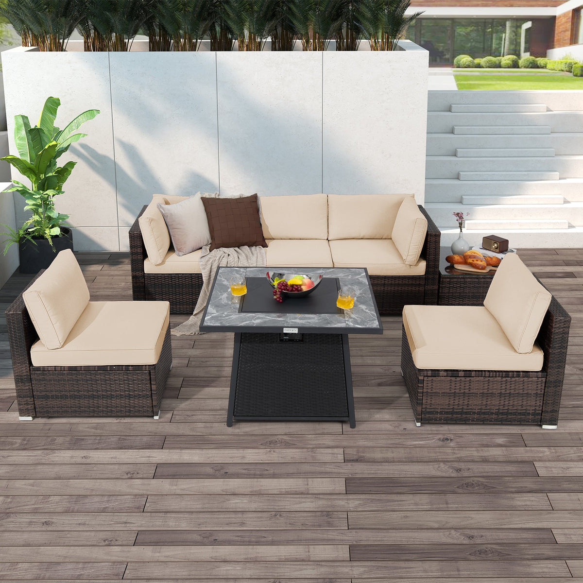 7 Pieces Patio with 35" 50000 BTU Propane Fire Pit Table