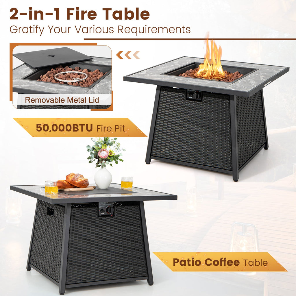 7 Pieces Patio with 35" 50000 BTU Propane Fire Pit Table