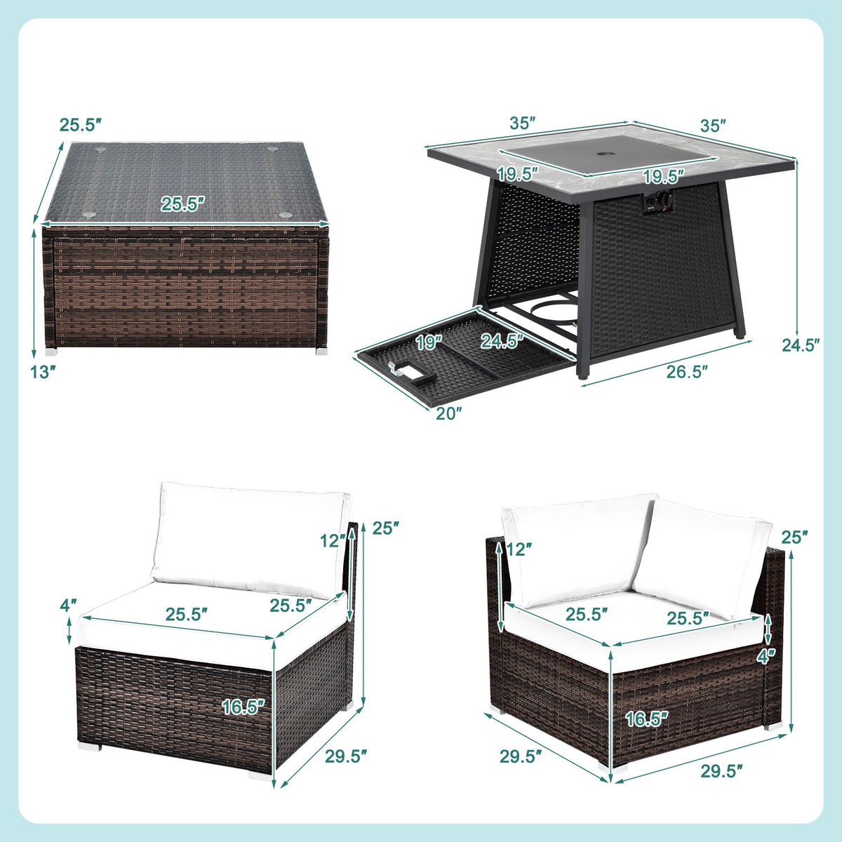 7 Pieces Patio with 35" 50000 BTU Propane Fire Pit Table