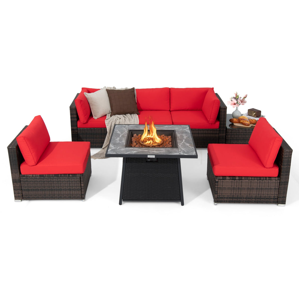 7 Pieces Patio with 35" 50000 BTU Propane Fire Pit Table