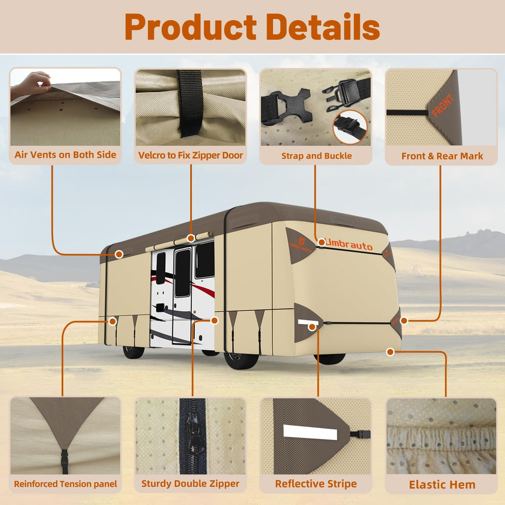 Umbrauto Class A RV Cover Upgraded Heavy Duty 7 Layers Top Windproof Breathable