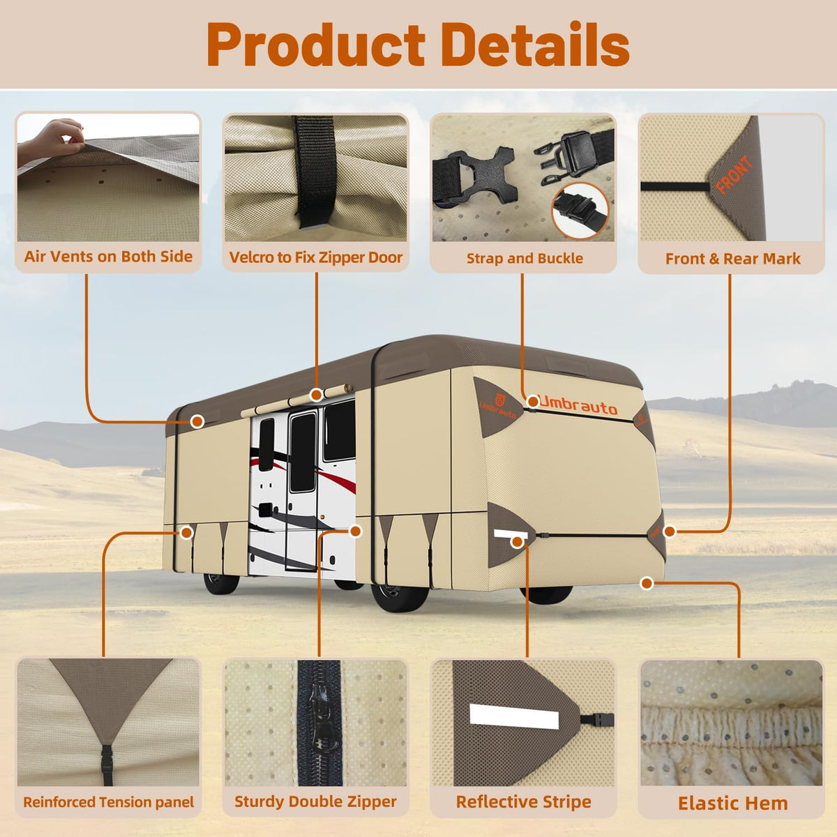 Umbrauto Class A RV Cover Upgraded Heavy Duty 7 Layers Top Windproof Breathable