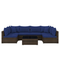 7 Pieces Patio Rattan Furniture Set with Sectional Sofa Cushions