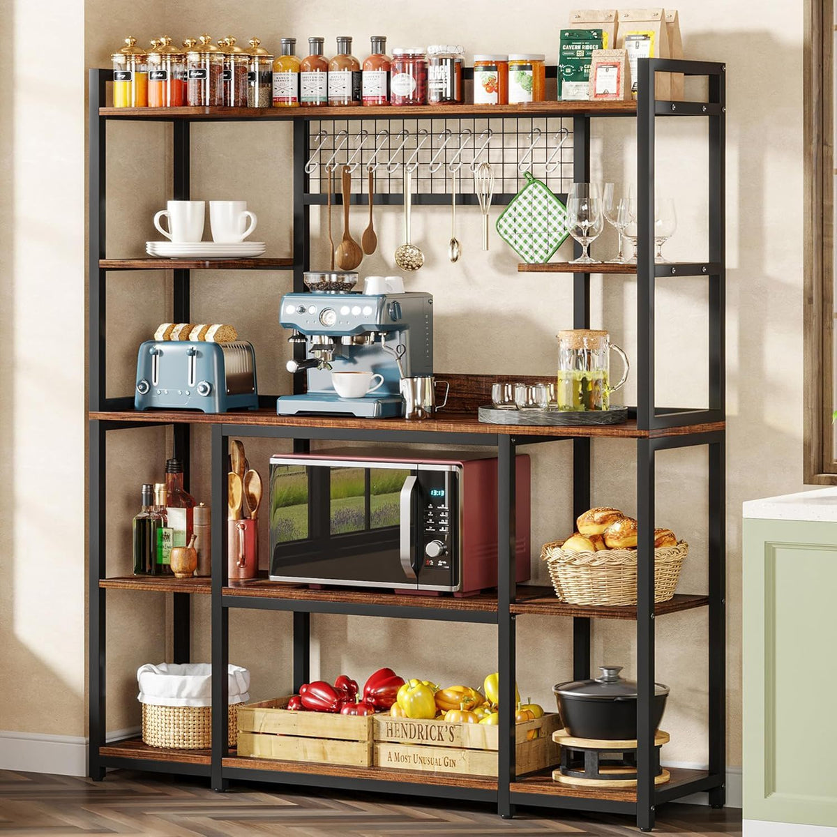 Baker's Rack With Hutch, 5 Tier Kitchen Storage Shelf