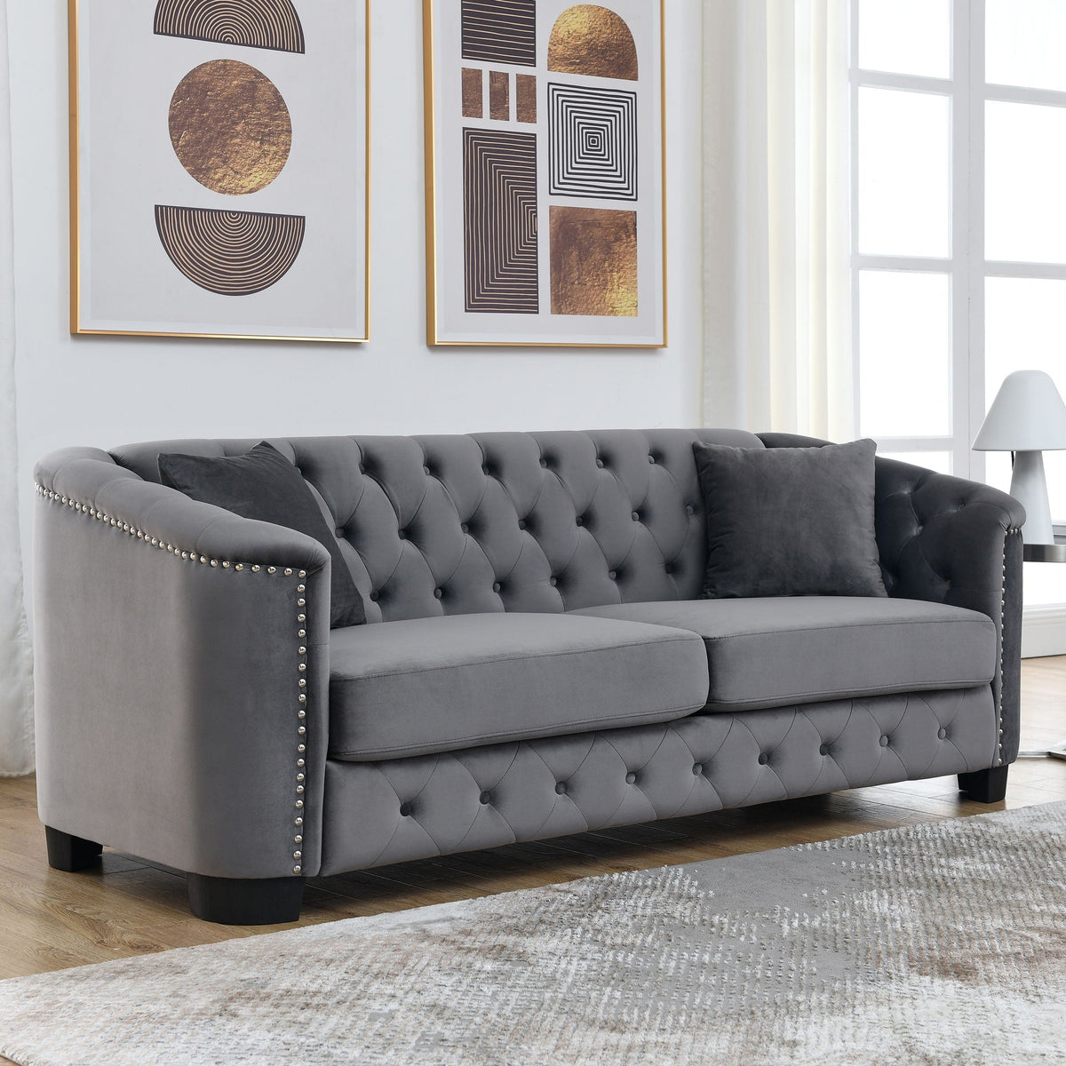 Modern Chesterfield Sofa With Tufted Backrest