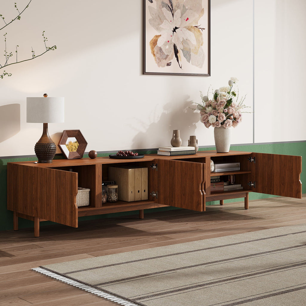 TV Stand With Legs, Media Console, 4 Cabinets