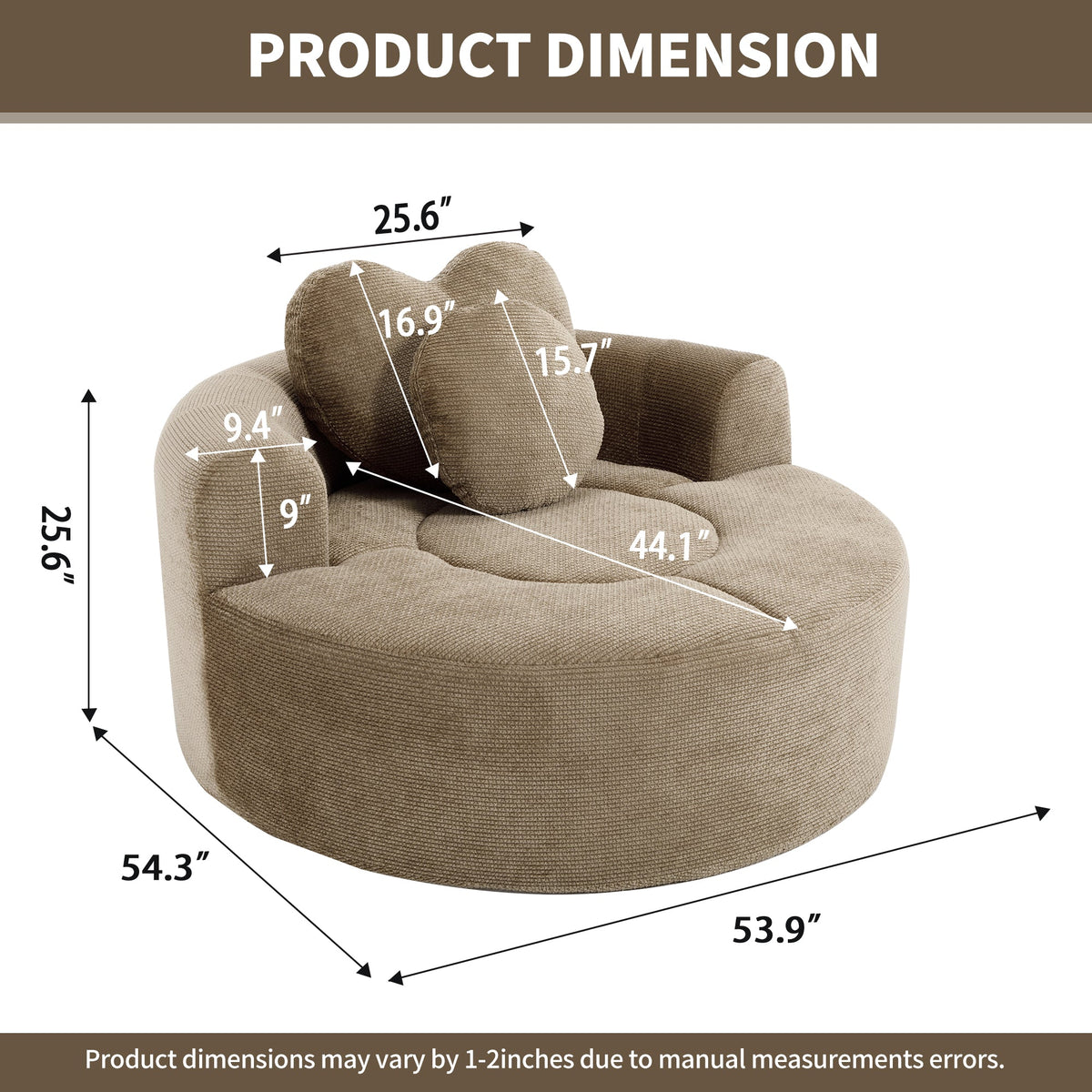 Round Sofa Bed with Memory Foam Sectional Couch