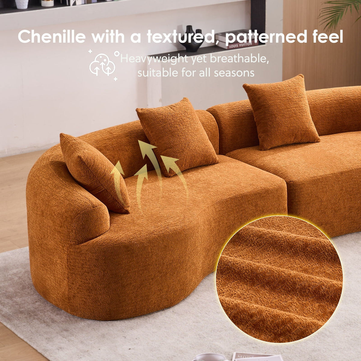 4 Seater Sofa With Fabric, Full Sponge, 4 Pillow, Sleeper Sectional