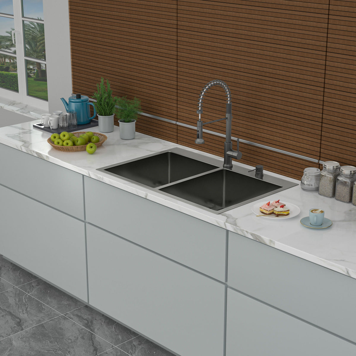 Double Bowl Drop In Kitchen Sink 33" X 22" With 16 Gauge Stainless