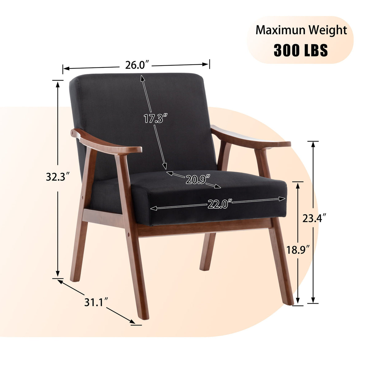 Mid Century Modern Accent Chair With Solid Wood Frame