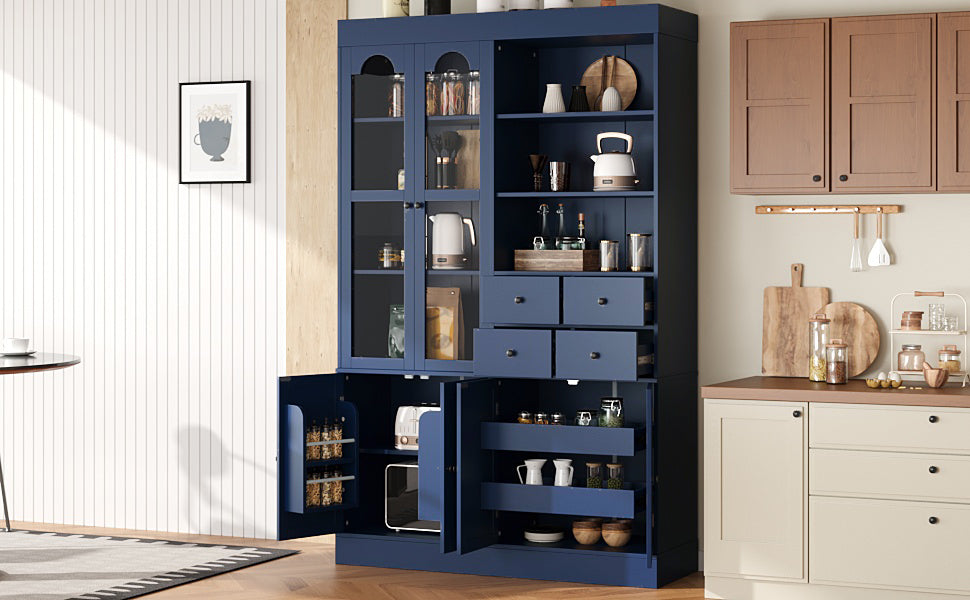 Freestanding Buffet With Hutch - Tall Kitchen Pantry Cabinet