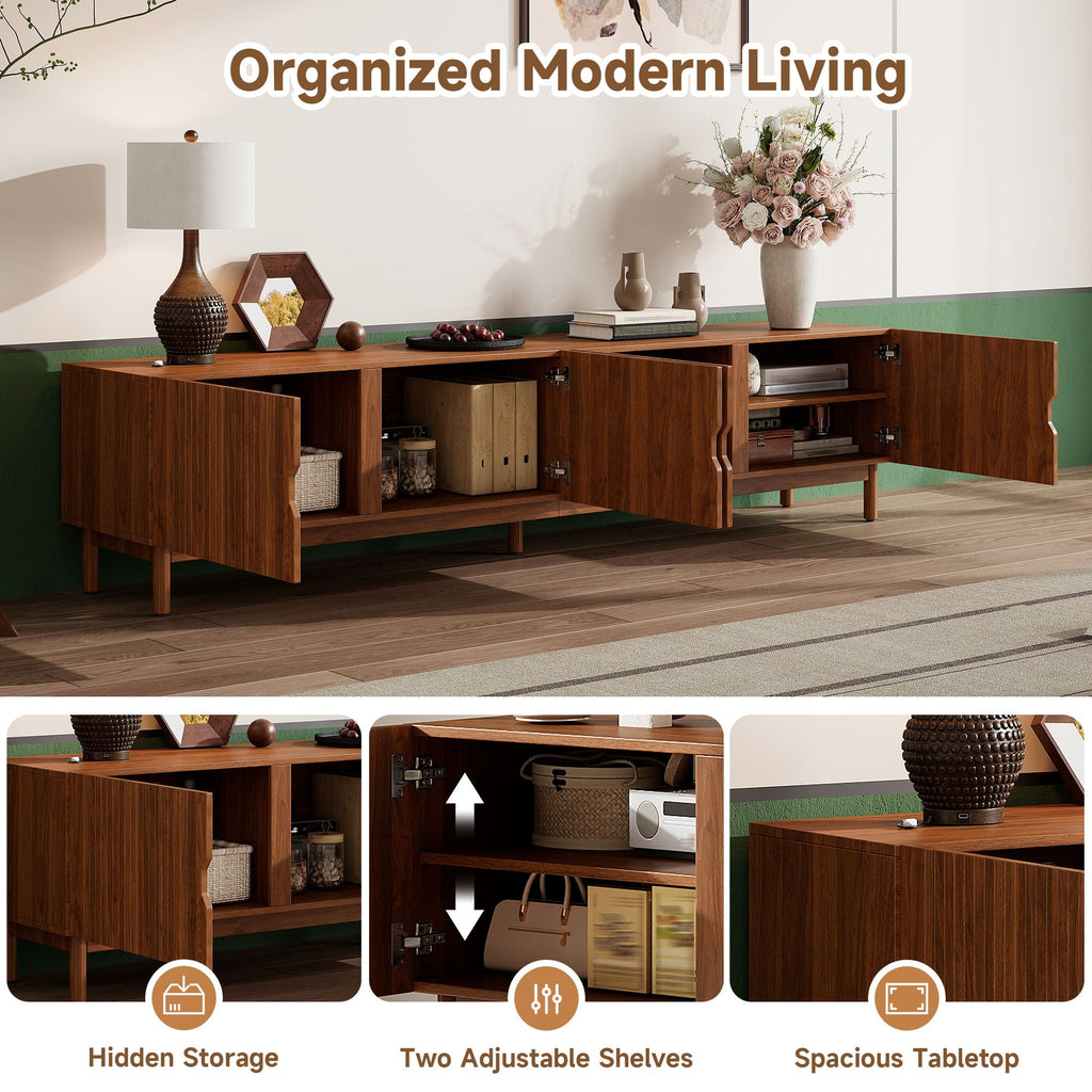 TV Stand With Legs, Media Console, 4 Cabinets