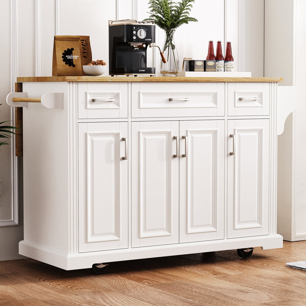 54-Inch Large Kitchen Island with Rubber Wood Drop Leaf