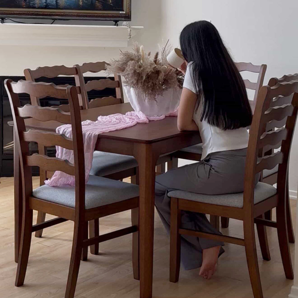 Farmhouse Dining Table Set with Upholstered Chairs