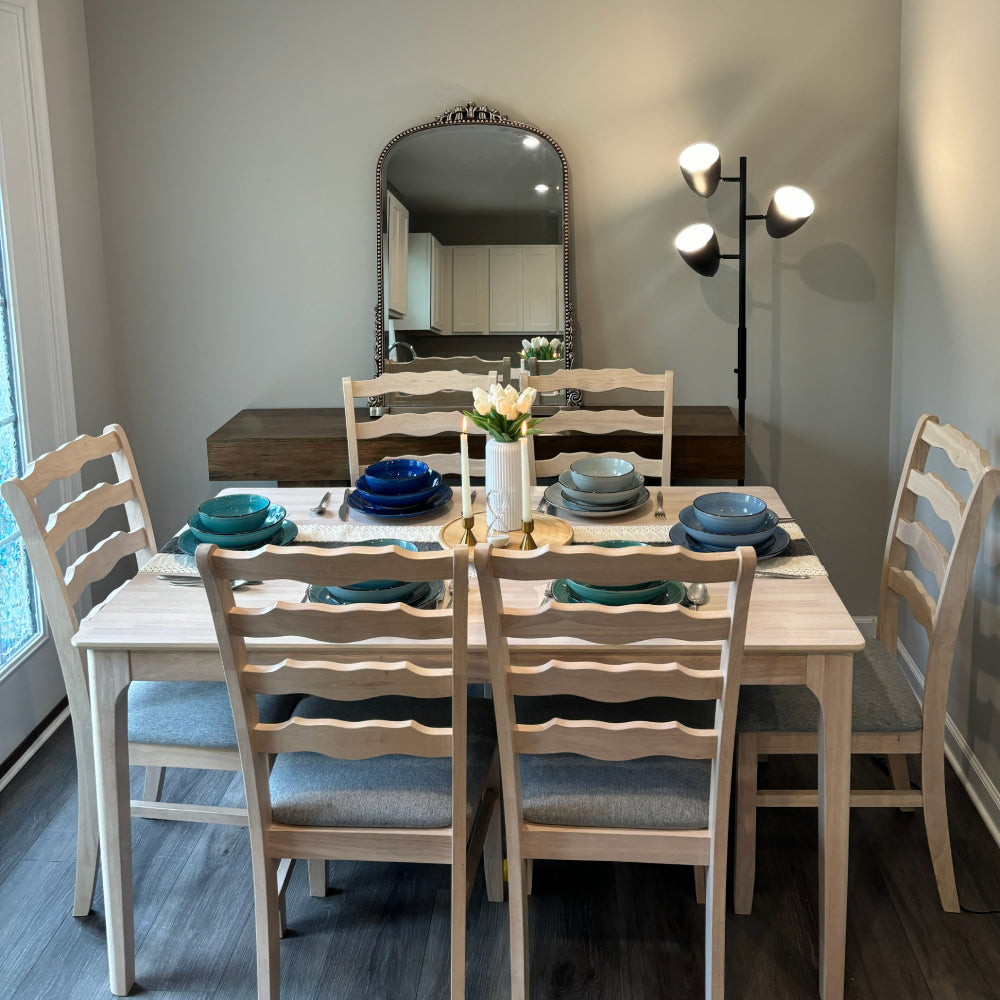 Farmhouse Dining Table Set with Upholstered Chairs