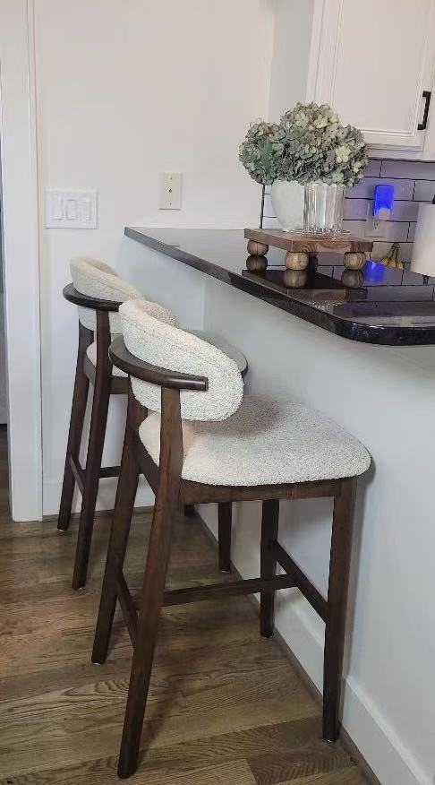 Bar Stools Set of 2, 30” Upholstered Bar Height Stools, Solid Wood, Modern