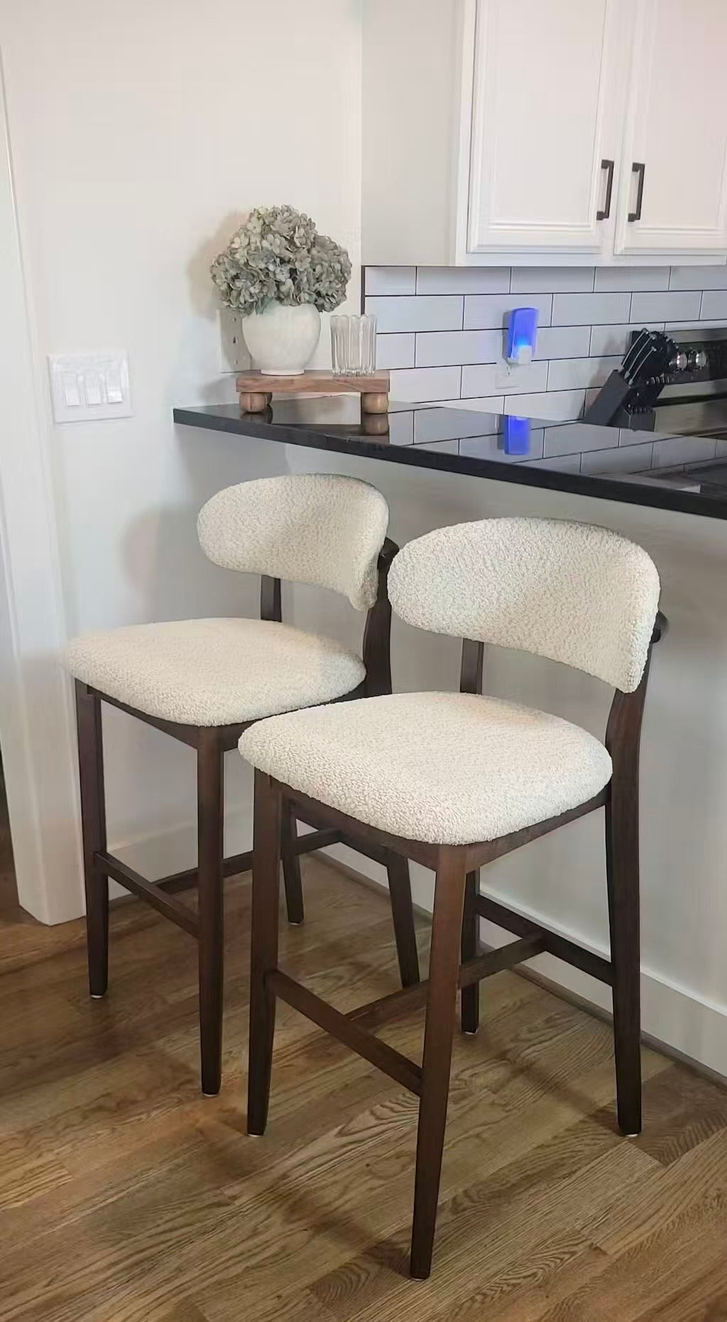 Bar Stools Set of 2, 30” Upholstered Bar Height Stools, Solid Wood, Modern