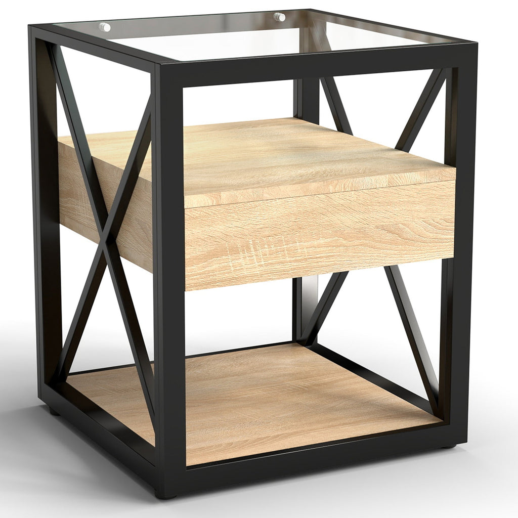 Set of 2 Modern End Table with Drawer